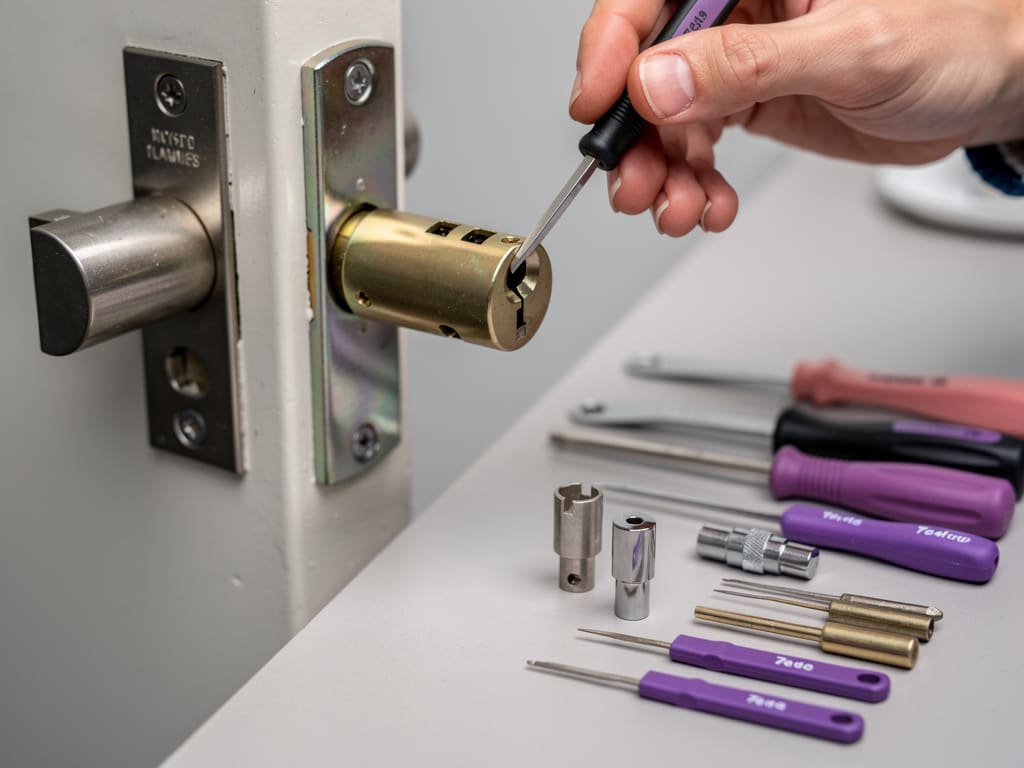 Meccanismo di serratura controllato con utensili da fabbro sul posto